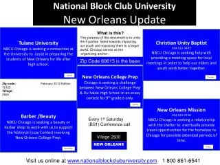 National Block Club University New Orleans Update