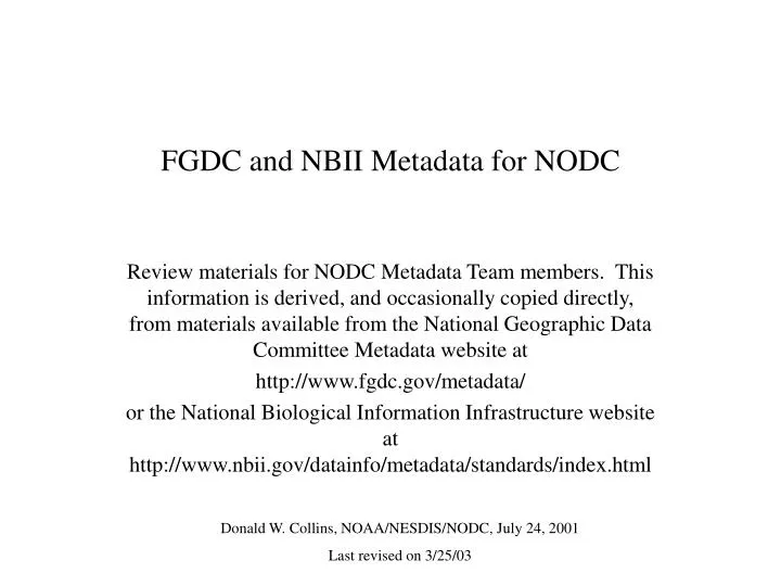 fgdc and nbii metadata for nodc