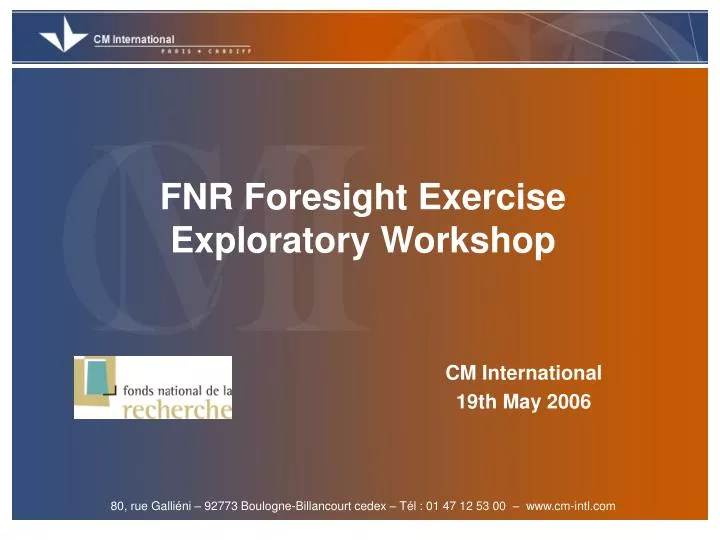fnr foresight exercise exploratory workshop