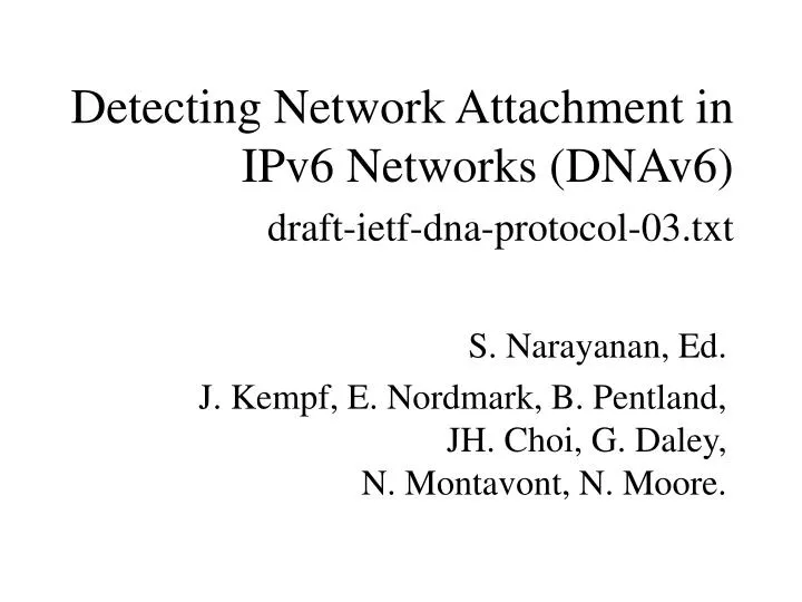 detecting network attachment in ipv6 networks dnav6 draft ietf dna protocol 03 txt