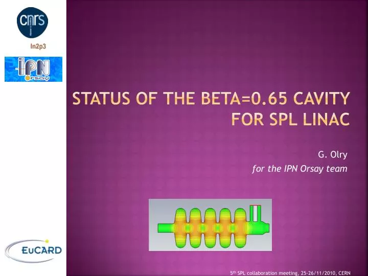 status of the beta 0 65 cavity for spl linac