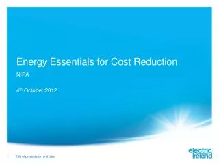 Energy Essentials for Cost Reduction