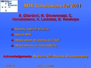 MTE Conclusions for 2011