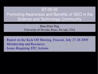 ST-09-02 Promoting Awareness and Benefits of GEO in the Science and Technology Community