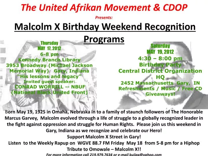 the united afrikan movement cdop presents malcolm x birthday weekend recognition programs