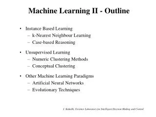 Machine Learning II - Outline