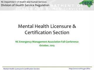 Mental Health Licensure &amp; Certification Section
