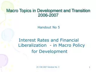 Macro Topics in Development and Transition 2006-2007