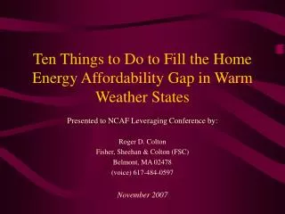 Ten Things to Do to Fill the Home Energy Affordability Gap in Warm Weather States