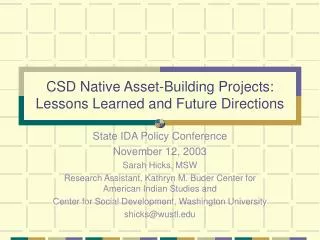 CSD Native Asset-Building Projects: Lessons Learned and Future Directions