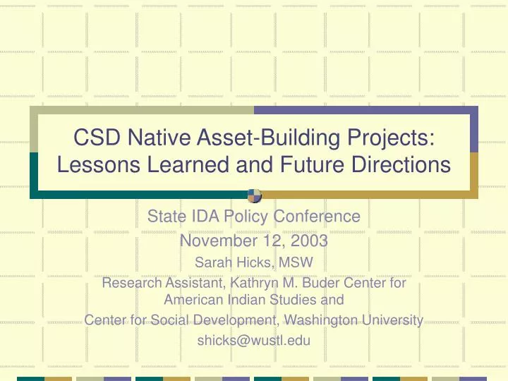 csd native asset building projects lessons learned and future directions