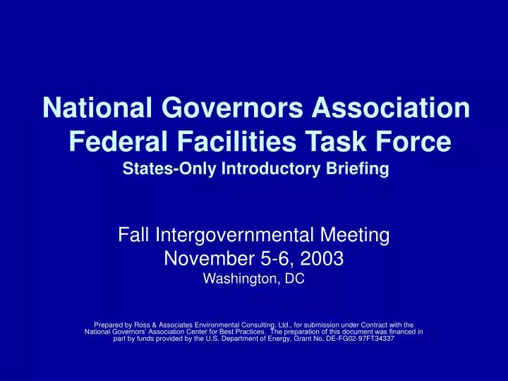 national governors association federal facilities task force states only introductory briefing