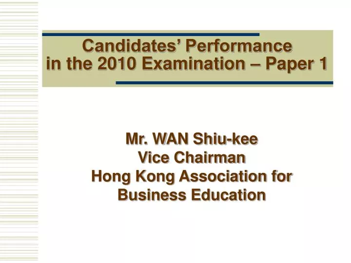 candidates performance in the 2010 examination paper 1