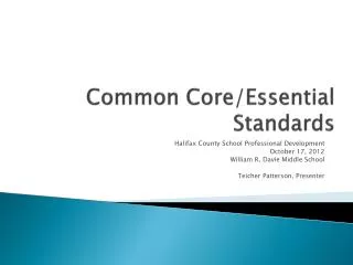 Common Core/Essential Standards