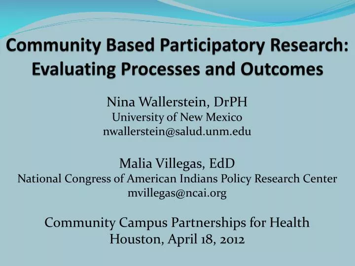 community based participatory research evaluating processes and outcomes