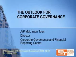 THE OUTLOOK FOR CORPORATE GOVERNANCE