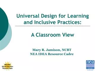 Mary R. Jamison, NCBT NEA IDEA Resource Cadre