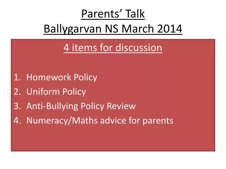 parents talk ballygarvan ns march 2014