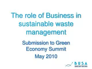 The role of Business in sustainable waste management