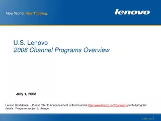 U.S. Lenovo 2008 Channel Programs Overview