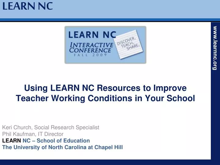 using learn nc resources to improve teacher working conditions in your school