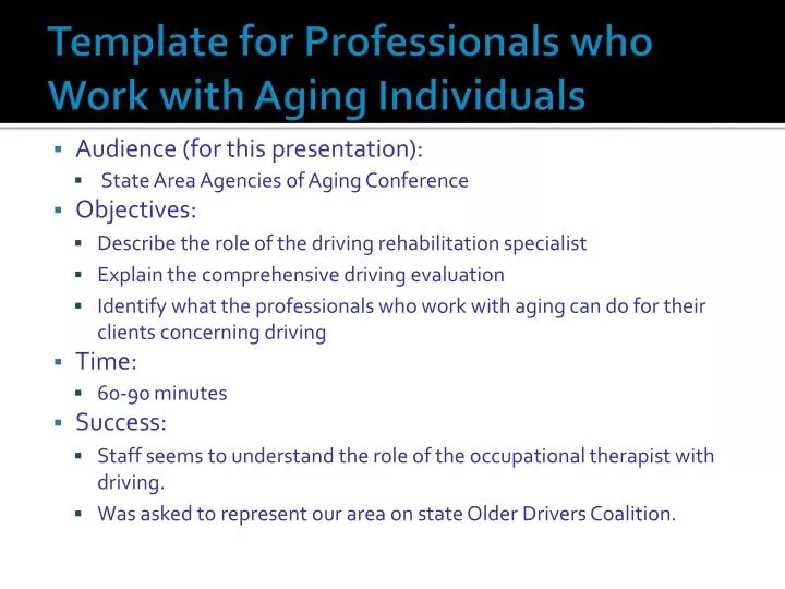 template for professionals who work with aging individuals