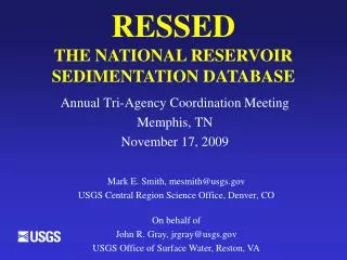 RESSED THE NATIONAL RESERVOIR SEDIMENTATION DATABASE