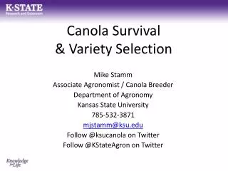 Canola Survival &amp; Variety Selection