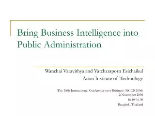 Bring Business Intelligence into Public Administration