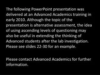 Assessment for Advanced Academics