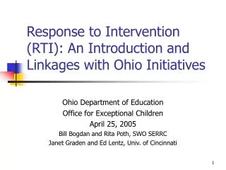 Response to Intervention (RTI): An Introduction and Linkages with Ohio Initiatives