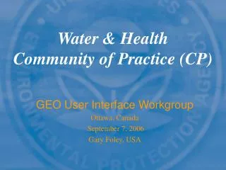 Water &amp; Health Community of Practice (CP)