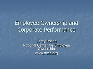 Employee Ownership and Corporate Performance