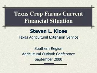 Texas Crop Farms Current Financial Situation
