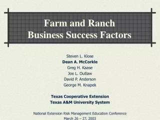 Farm and Ranch Business Success Factors