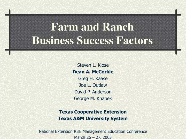 farm and ranch business success factors