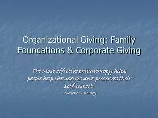 Organizational Giving: Family Foundations &amp; Corporate Giving