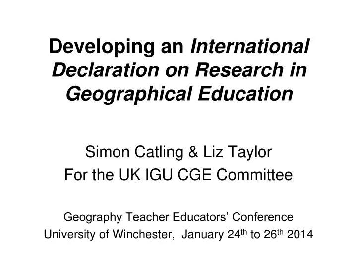 developing an international declaration on research in geographical education