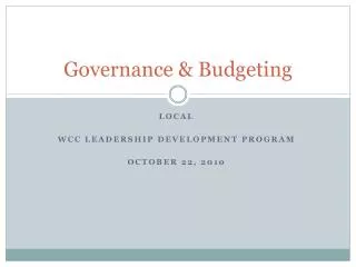 Governance &amp; Budgeting