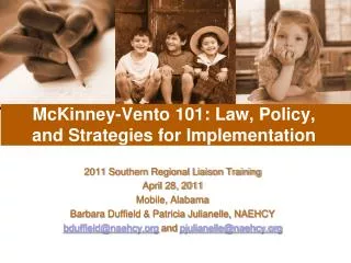 McKinney-Vento 101: Law, Policy, and Strategies for Implementation