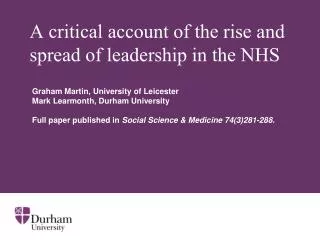 A critical account of the rise and spread of leadership in the NHS