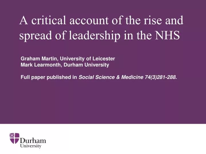 a critical account of the rise and spread of leadership in the nhs