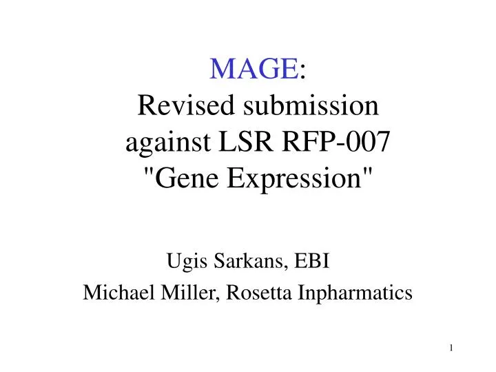 mage revised submission against lsr rfp 007 gene expression