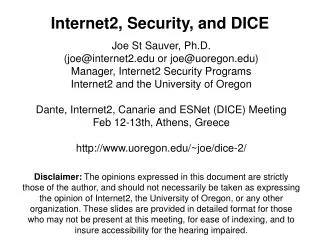 Internet2, Security, and DICE