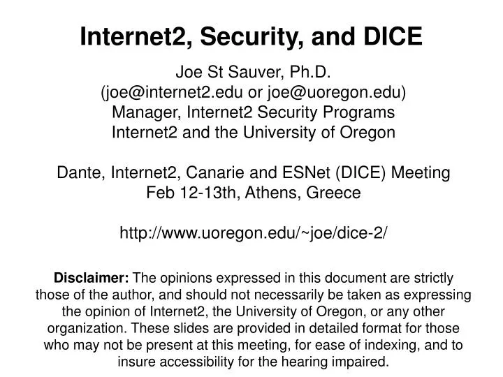 internet2 security and dice