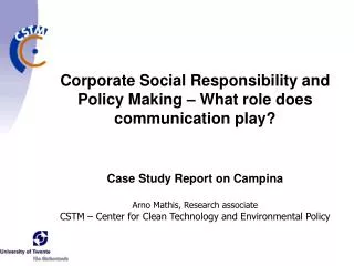 Case Study Report on Campina Arno Mathis, Research associate