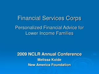Financial Services Corps Personalized Financial Advice for Lower Income Families