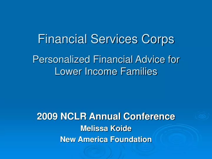 financial services corps personalized financial advice for lower income families