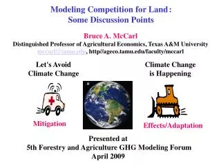 Modeling Competition for Land : Some Discussion Points