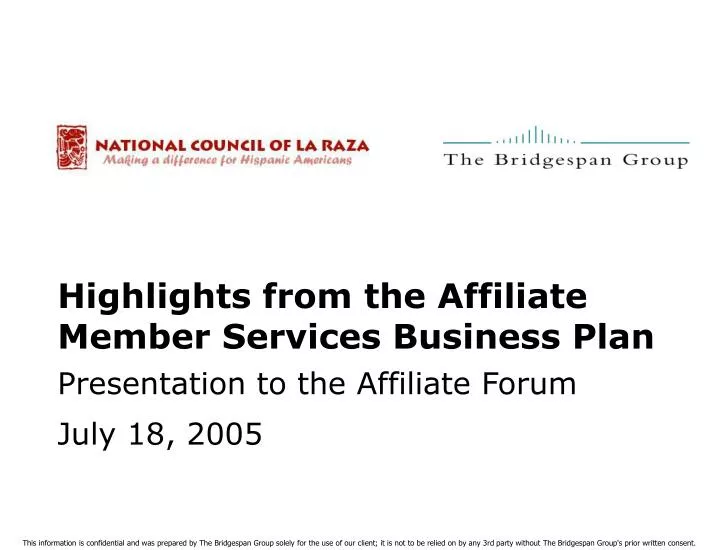 highlights from the affiliate member services business plan